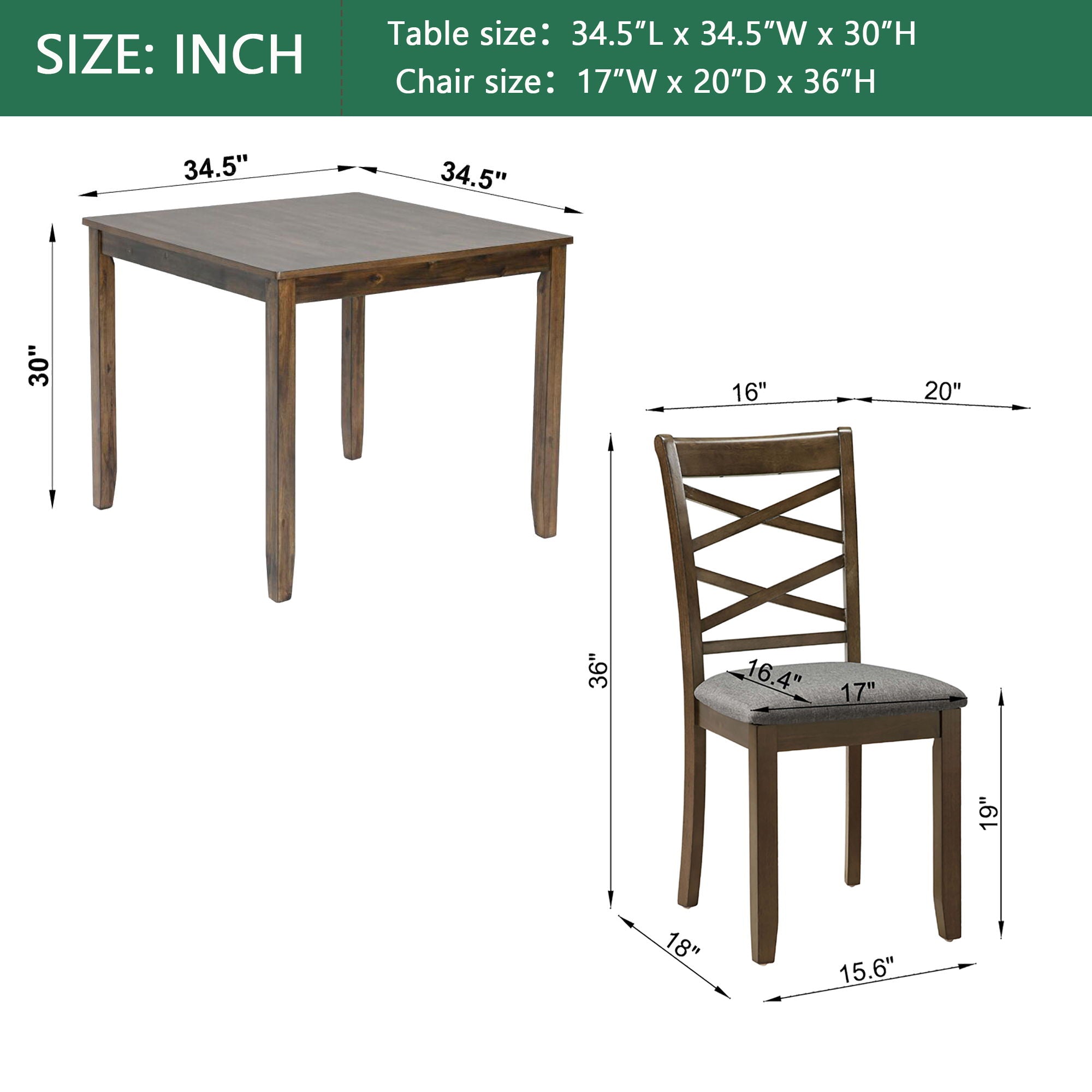 5 Piece Dining Table Set &amp; 4 Chairs - Walnut