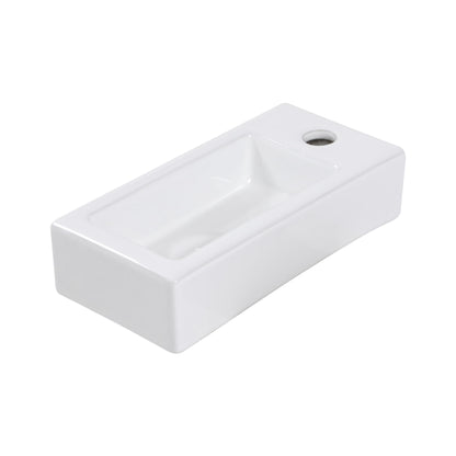 Modern Ceramic Rectangle Wall Mount Bathroom Sink With Single Faucet Hole - White