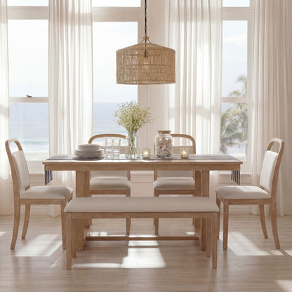 Farmhouse Dining Set With 4 Upholstered Chairs &amp; 1 Bench