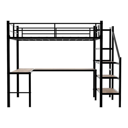 Loft Bed &amp; L-Shaped Desk, Large Storage Space