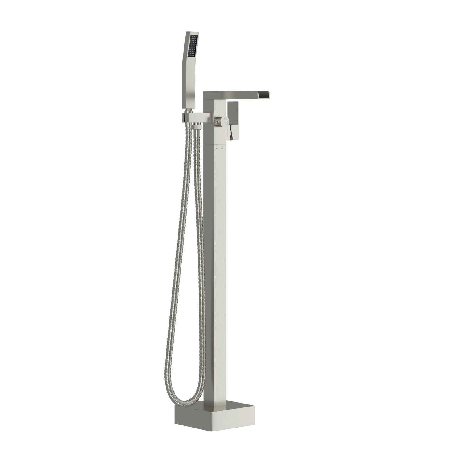Freestanding Bathtub Faucet Waterfall Tub Filler Floor Mount Solid Brass With Hand Shower - Brushed Nickel