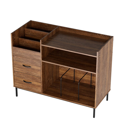 Grain Record Player Stand, Media Console With Speaker Shelf &amp; 2 Drawers