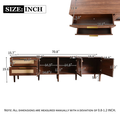 TV Stand With 3 Cabinets &amp; 2 Drawers, LED Light Media Console For TVs Up To 80" - Dark Brown
