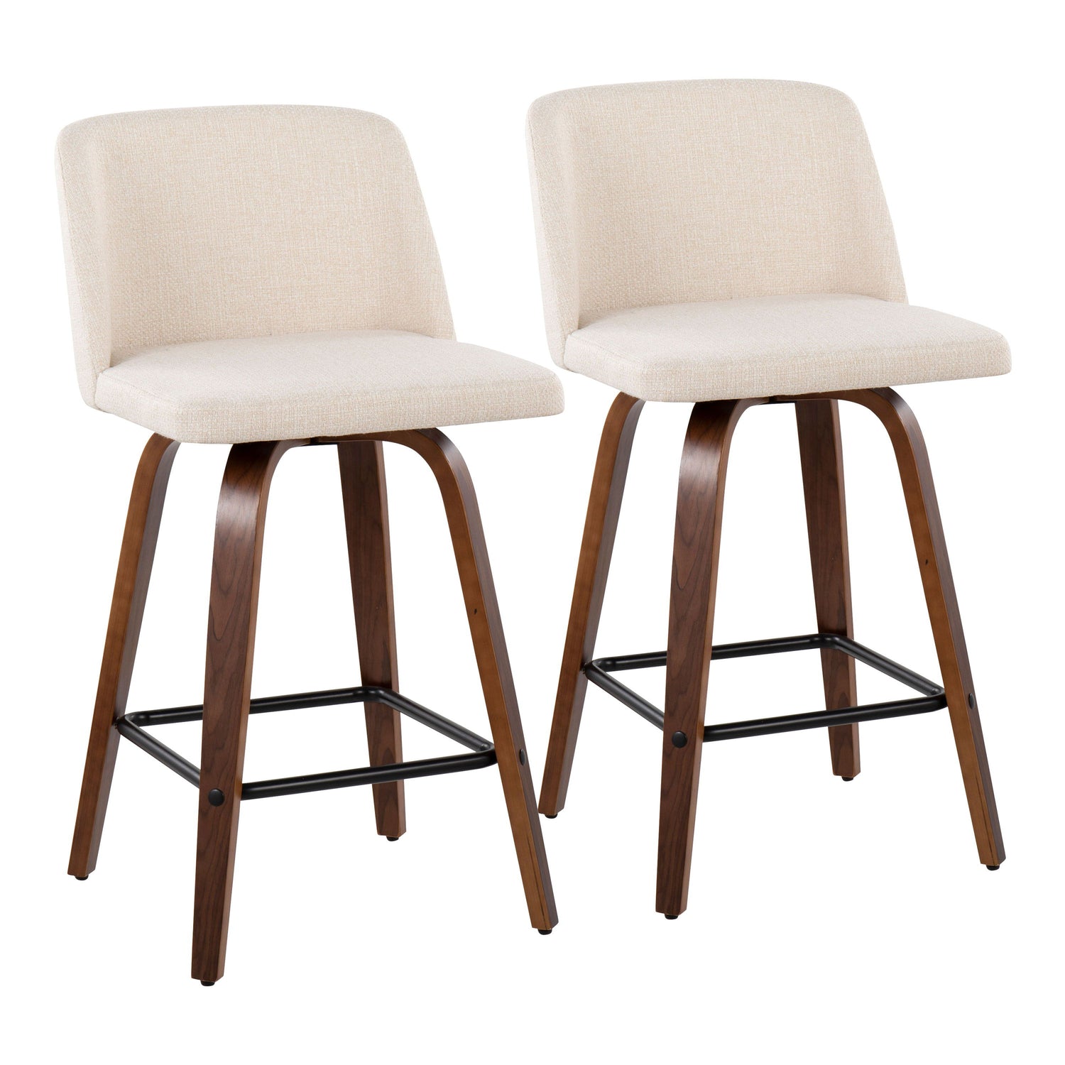 Toriano - Mid Century Modern Fixed Height Counter Stool &amp; Square Footrest (Set of 2)