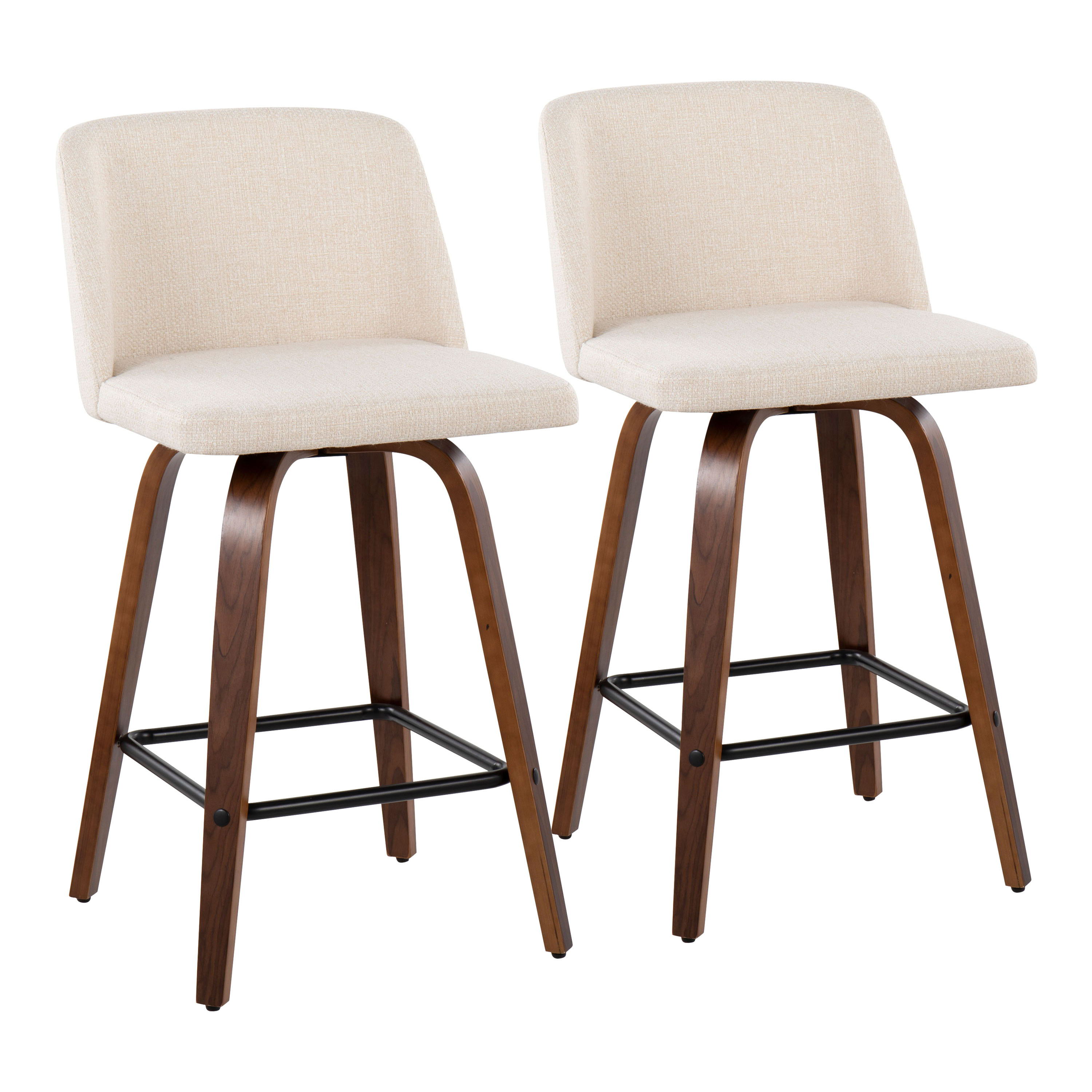 Toriano - Mid Century Modern Fixed Height Counter Stool &amp; Square Footrest (Set of 2)
