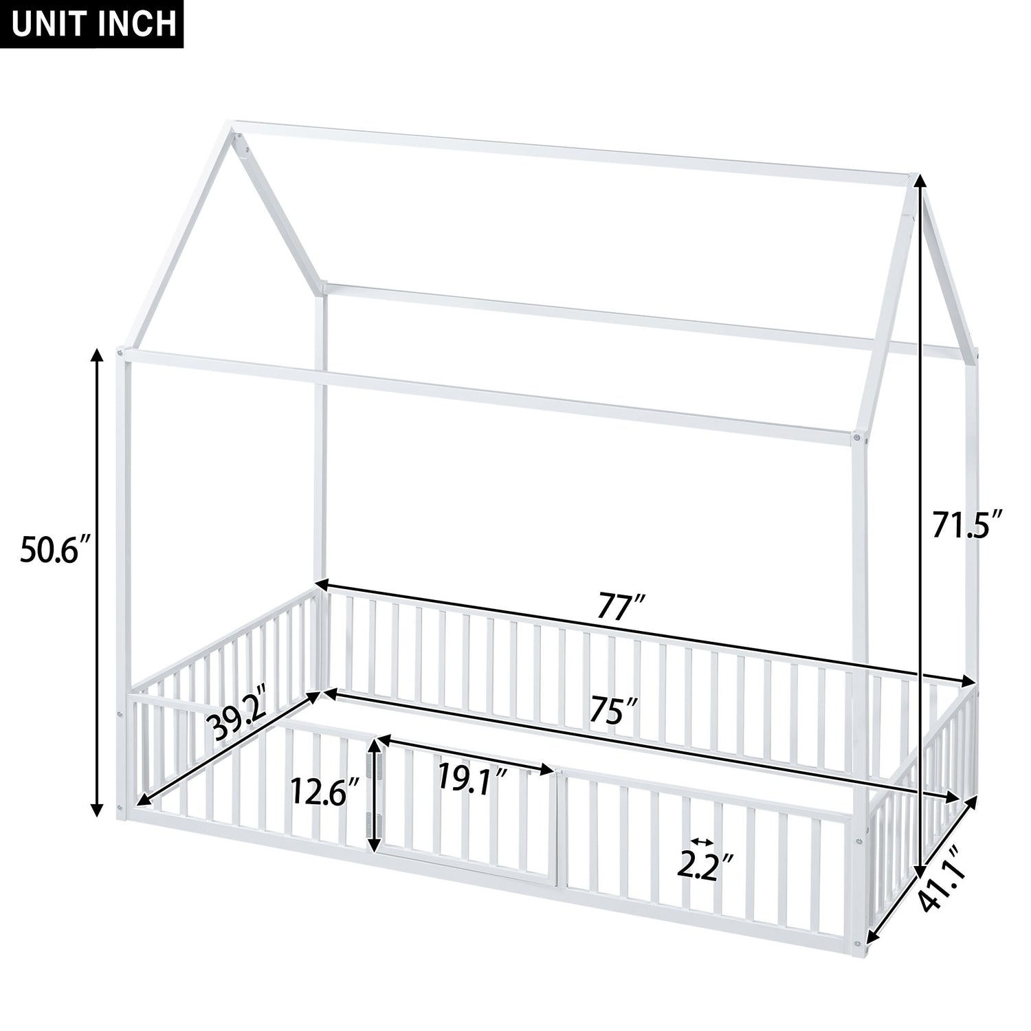 Metal House Bed With Fence And Door