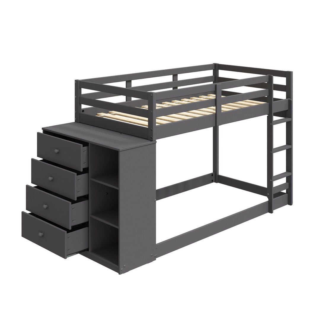 Gaston - Bunk Bed Twin Over Twin With 4 Drawers &amp; 3 Compartments - Gray