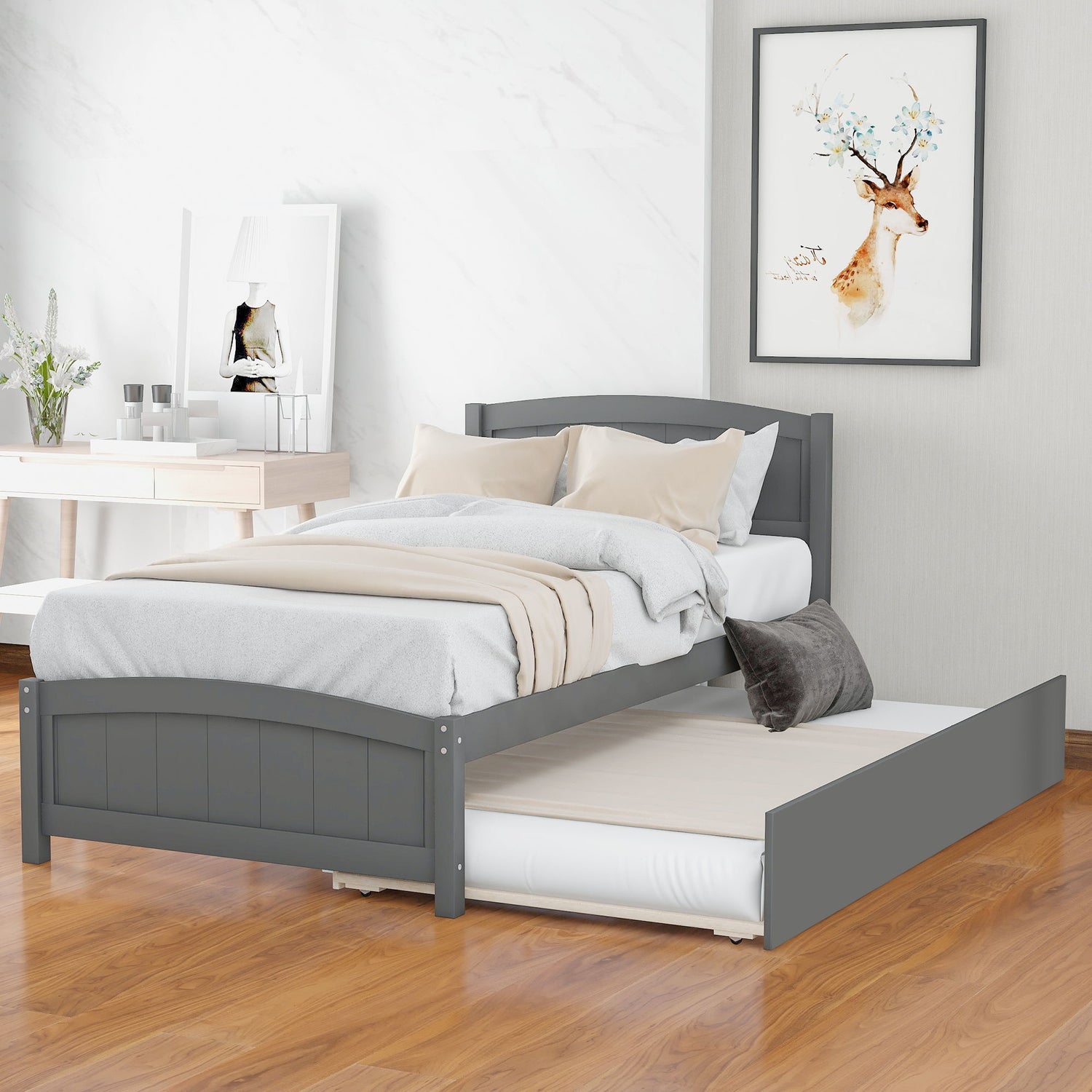 Platform Bed &amp; Headboard, Footboard And Wood Slat Support