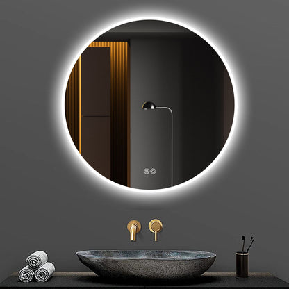 Round LED Bathroom Mirror With Adjustable Lights, Anti Fog &amp; Dimmable For Home Decor - Silver