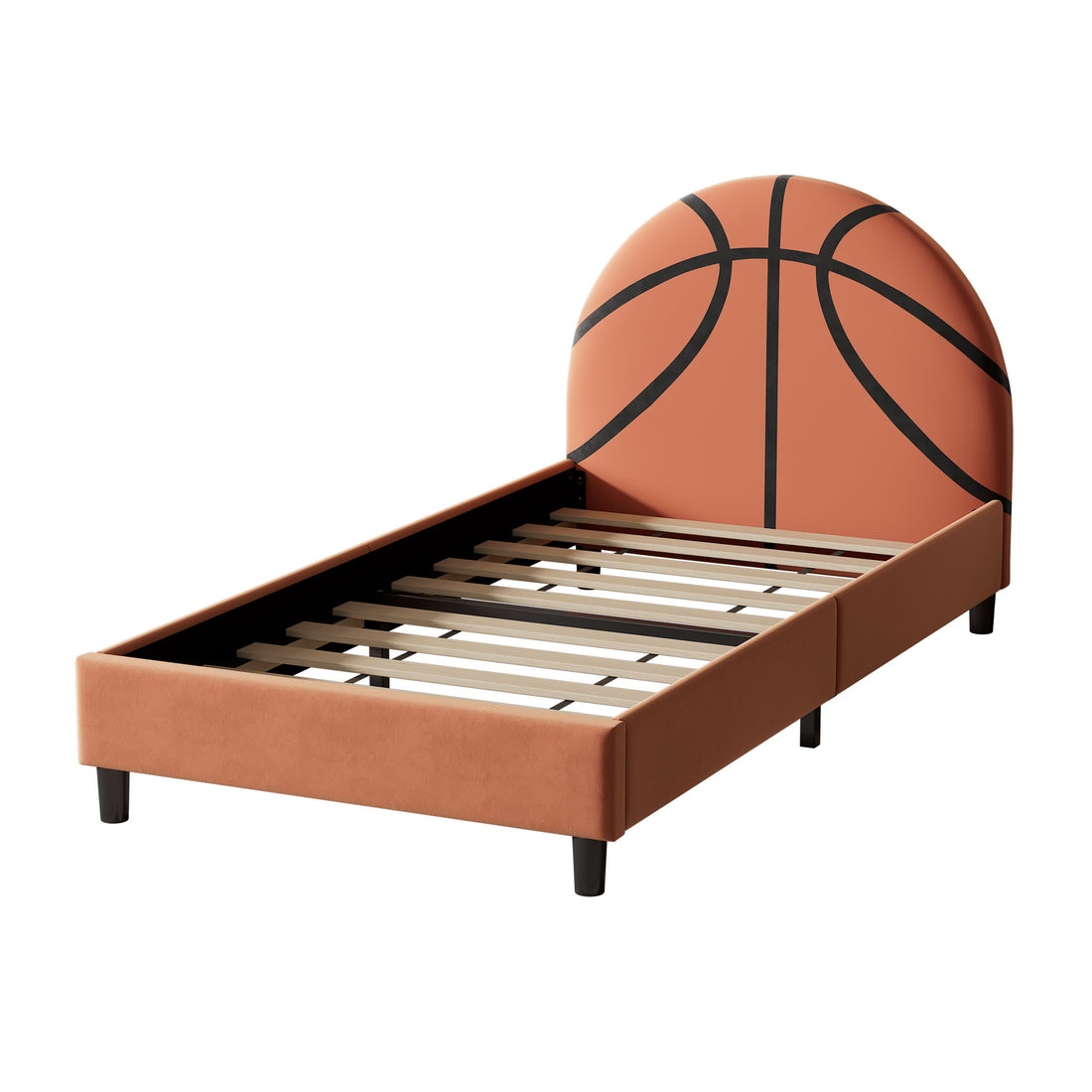 Basketball Design Upholstered Twin Platform Bed Sport Style Bed For Boys &amp; Girls, Teens - Orange