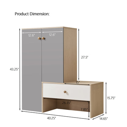 Modern Multi Functional Shoe Storage Bench &amp; Cabinets With Adjustable Shelves - Gray / Natural Wood / White