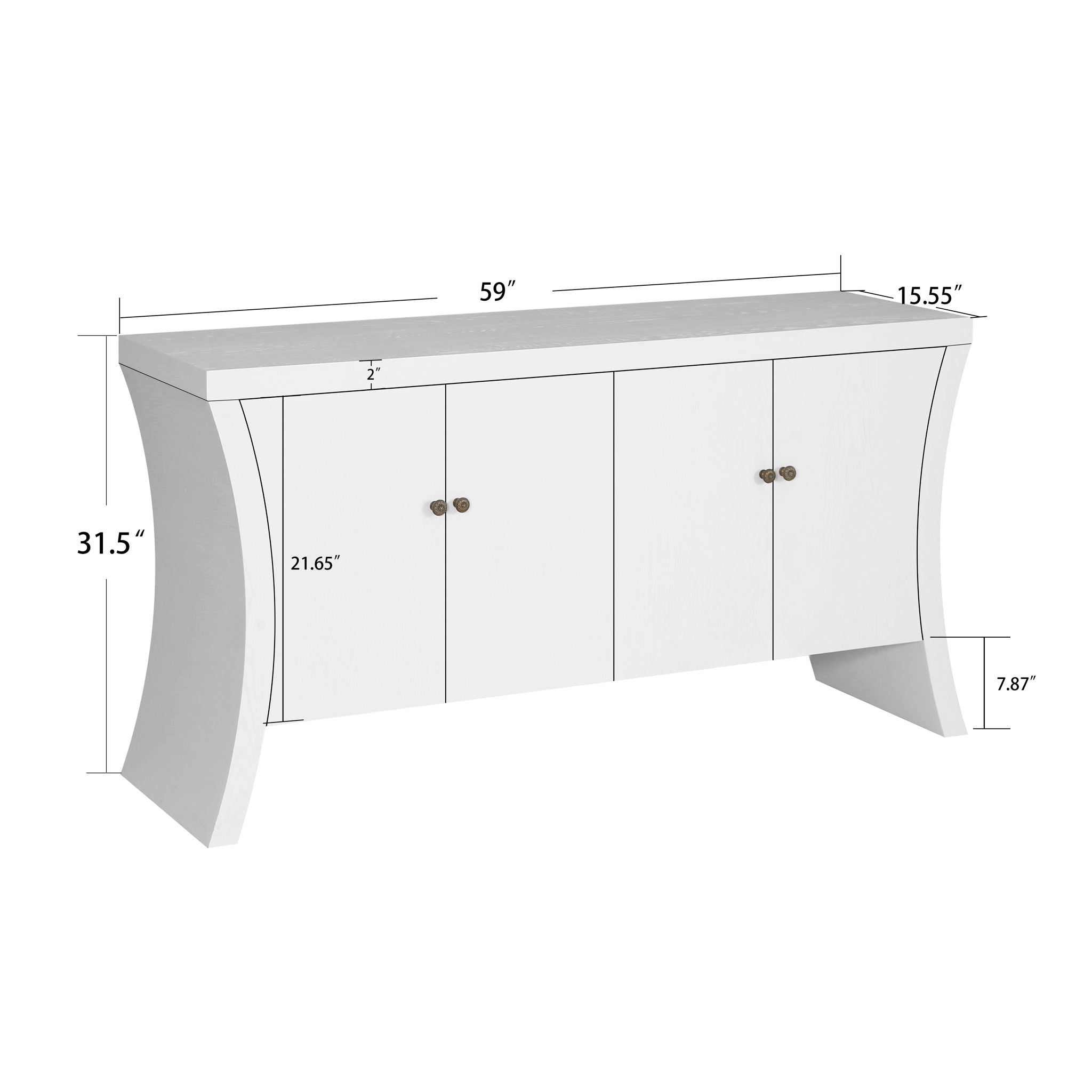Refined Industrial 4 Door Credenza With Arc Legs &amp; Bronze Clasps