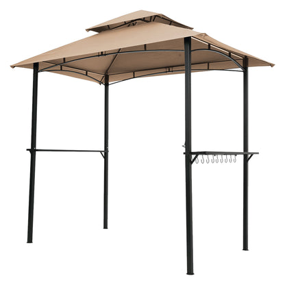 Outdoor Grill Gazebo With Double Tier Soft Top Canopy, Steel Frame, Bar Counters &amp; Hook