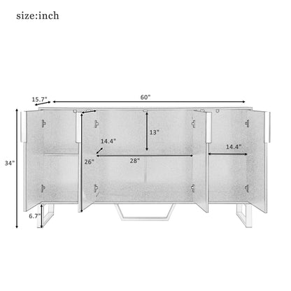 Modern Sideboard With Four Doors, Metal Handles &amp; Legs And Adjustable Shelves Kitchen Cabinet