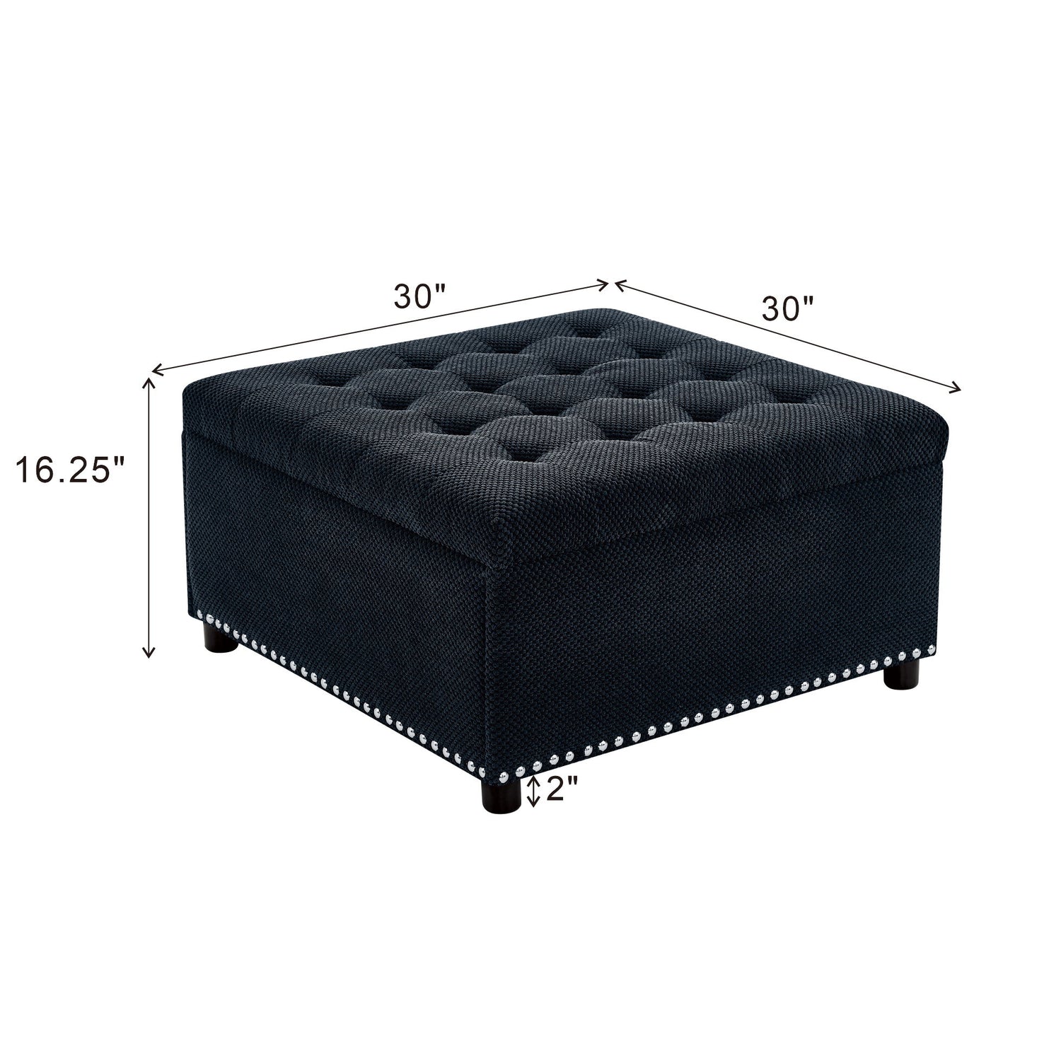 Square Tufted Storage Ottoman With Nailhead Trim