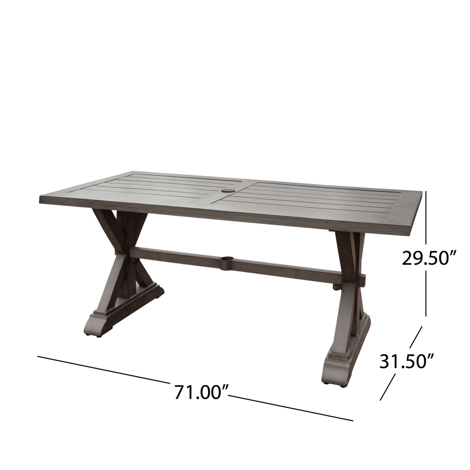 Modern Outdoor Dining Table With X Shaped Legs, Umbrella Hole