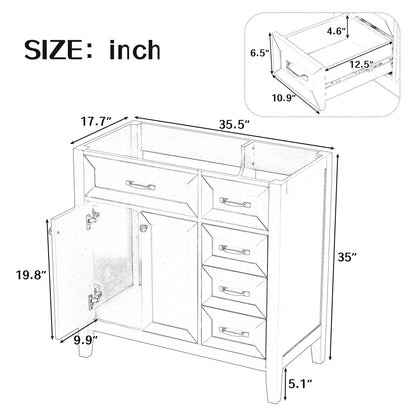 Modern Bathroom Vanity Base Only, 2 Doors And 3 Drawers