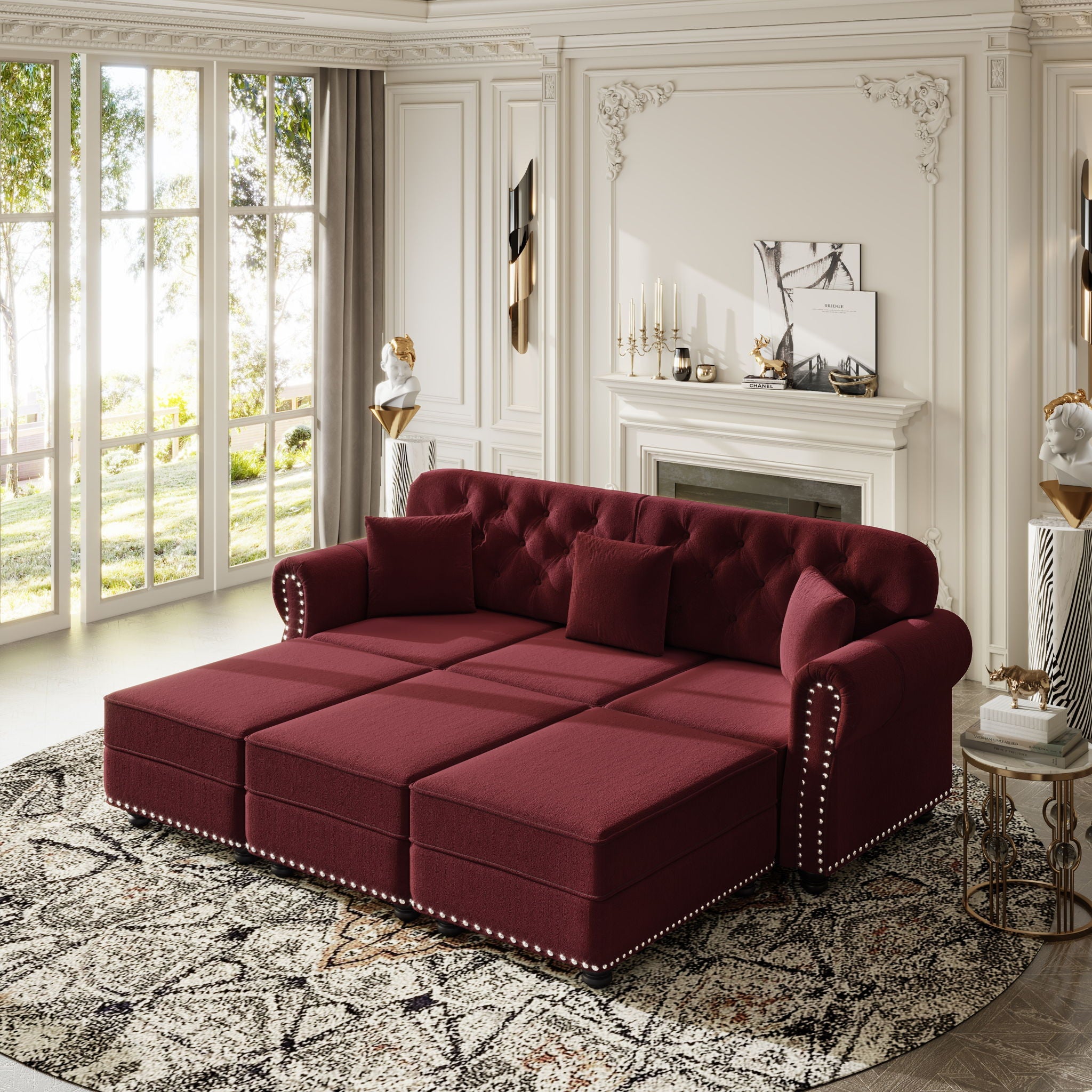 Upholstered Sofa Set With Nailhead Trim And Rolled Armrests, Includes Pillows