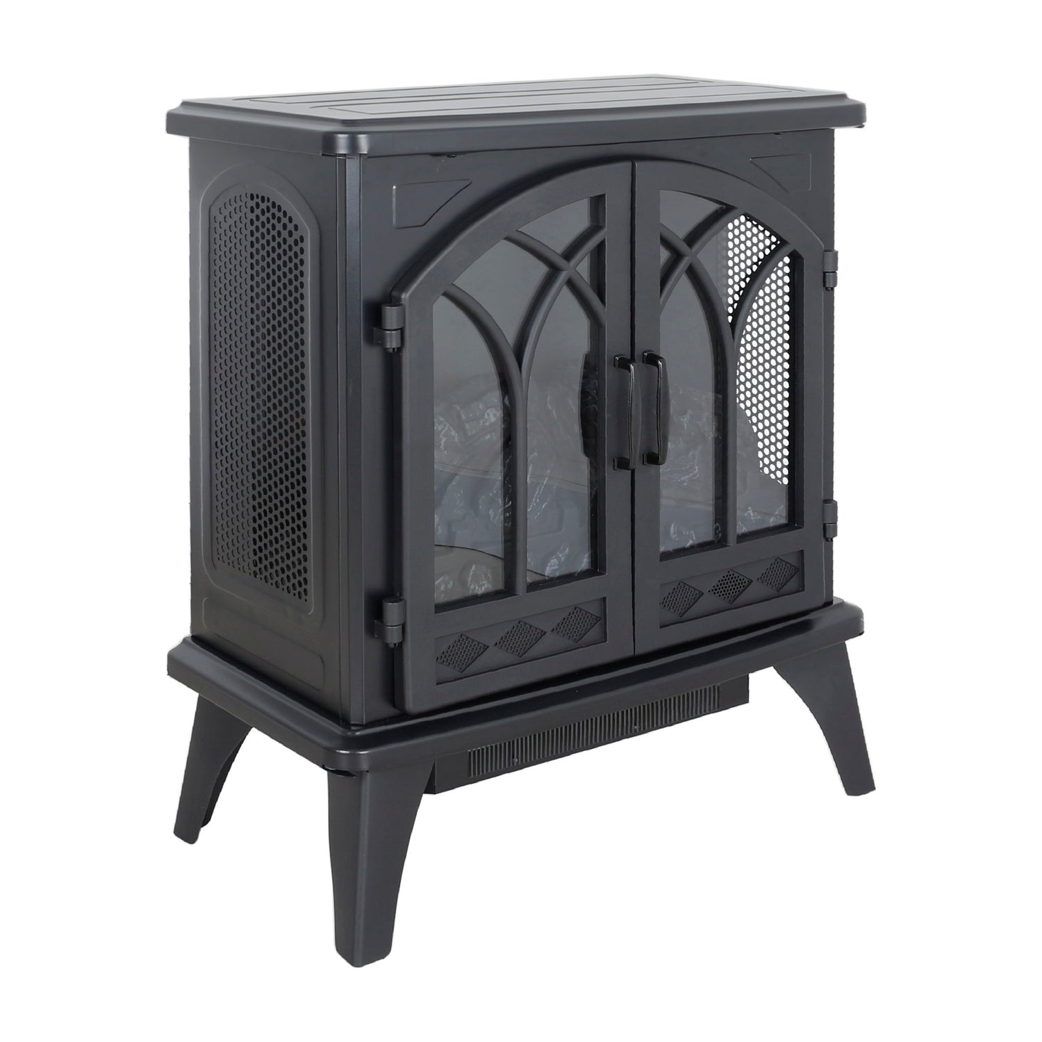24&quot; 3D Flame Electric Infrared Quartz Fireplace Stove With Remote Control - Antique Black