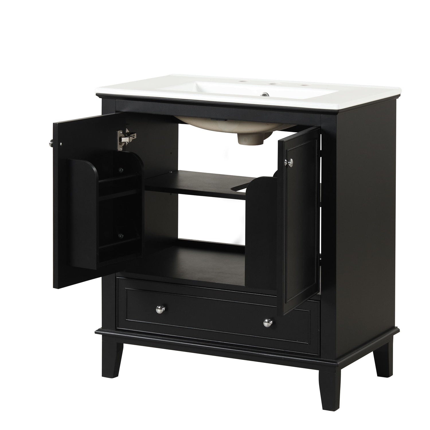 30&quot; Bathroom Vanity With Sink Combo, Multi Functional Bathroom Cabinet With Doors And Drawer - Black