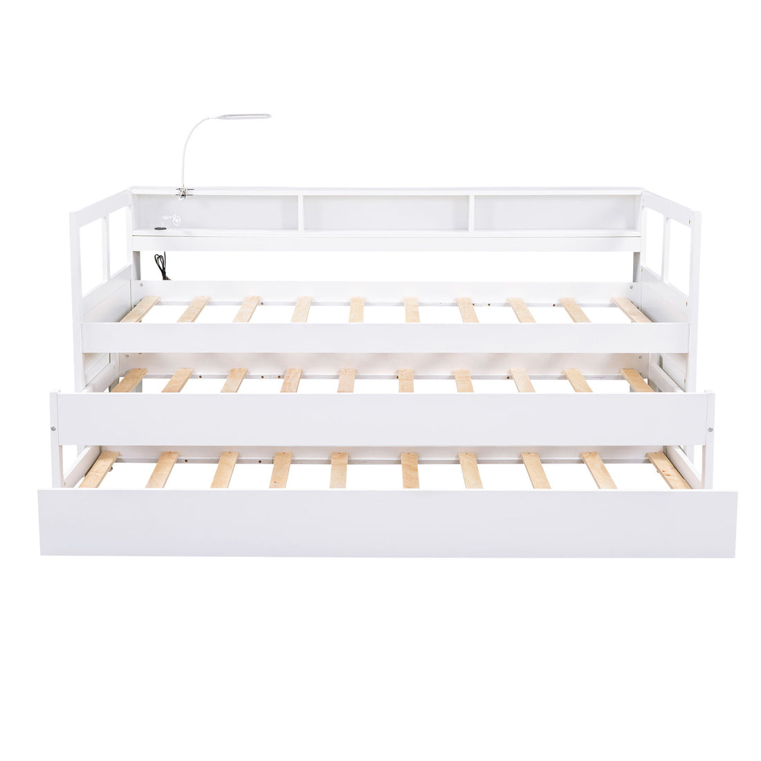 Daybed With 2 Trundles, 3 Storage Cubbies, Built In USB Charging Light