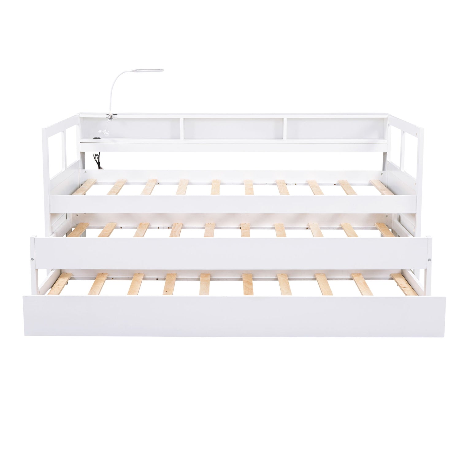 Daybed With 2 Trundles, 3 Storage Cubbies, Built In USB Charging Light