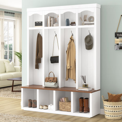 Entryway Hall Tree With Bench, 4 Hooks &amp; Open Storage Space