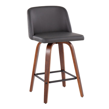 Toriano - Mid Century Modern Fixed Height Counter Stool &amp; Square Footrest (Set of 2)