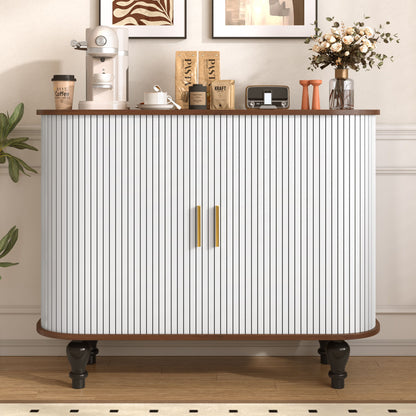 Fluted Liquor &amp; Coffee Bar Cabinet With 6 Wine Racks And 3 Glass Holders