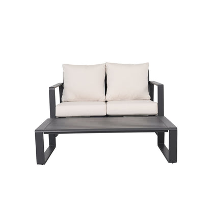 Double Sofa With Rectangular Coffee Table, American Cloth Cushion Tino Tino - Milky White