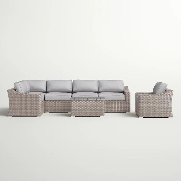 5 Person All Weather Wicker Sectional Seating Group With Cushions - Gray / Gray Mix