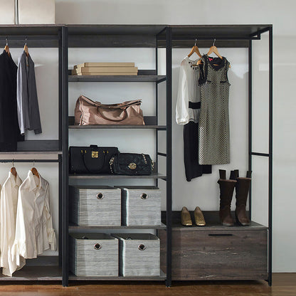 Monica - Wood Walk In Closet System Melamine 143&quot; Modular Storage - Rustic