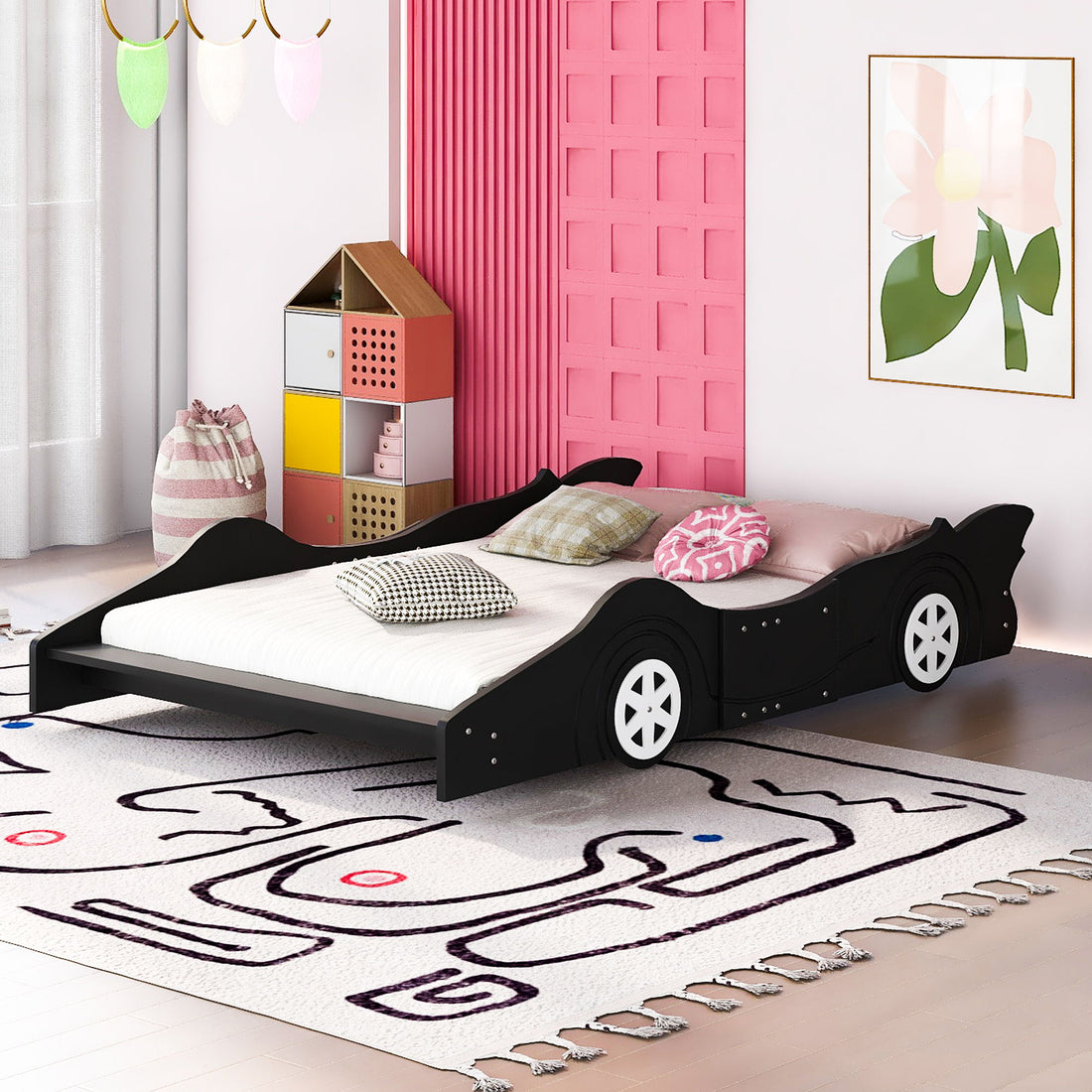 Race Car Shaped Platform Bed &amp; Wheels