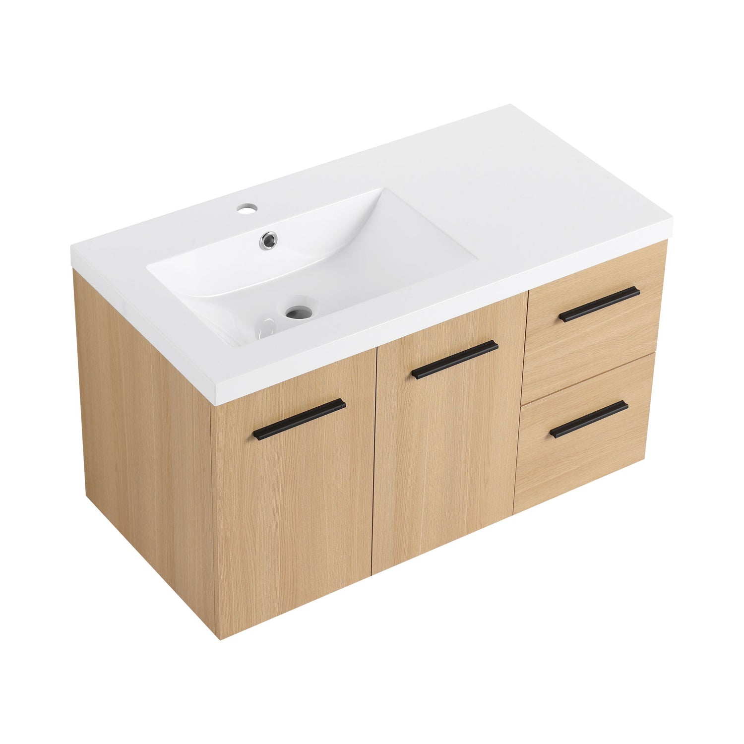 Wall Mounted Floating Bathroom Vanity With Sink, Door &amp; Drawers Modular Cabinet