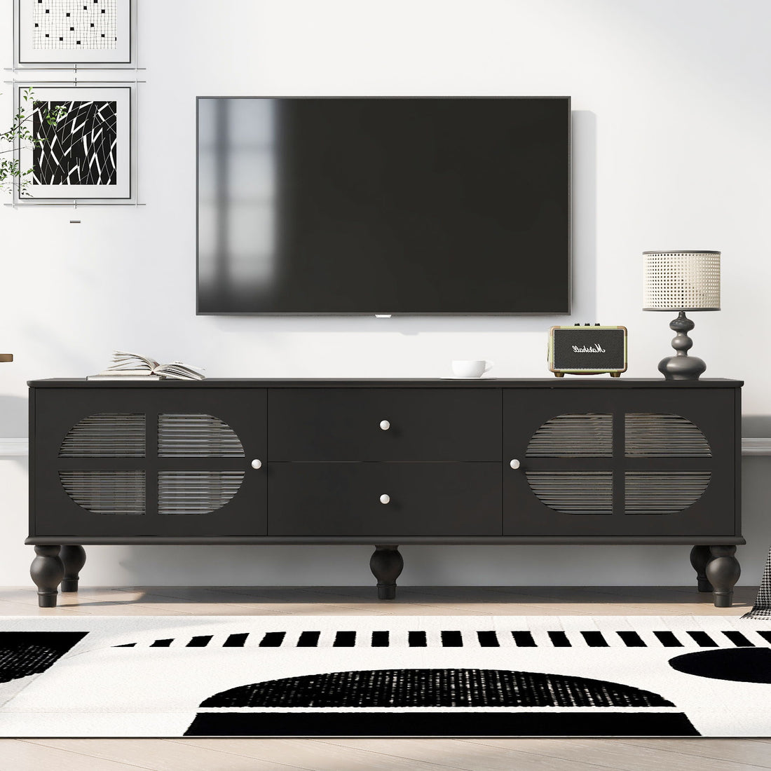 Modern TV Stand For TVs Up To 75&quot; With Fluted Glass Doors