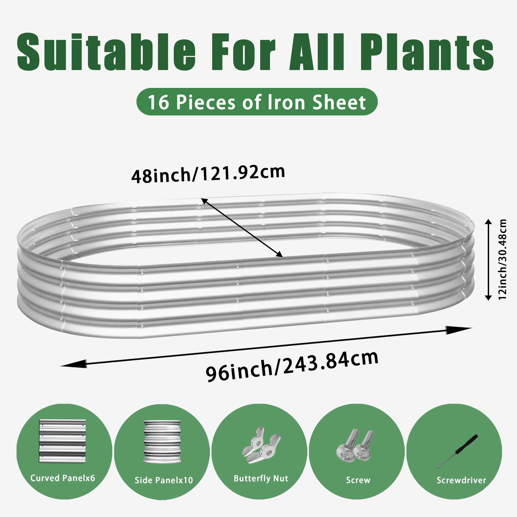 Heavy Duty Galvanized Raised Garden Bed Kit For Vegetables, Flowers &amp; Herbs