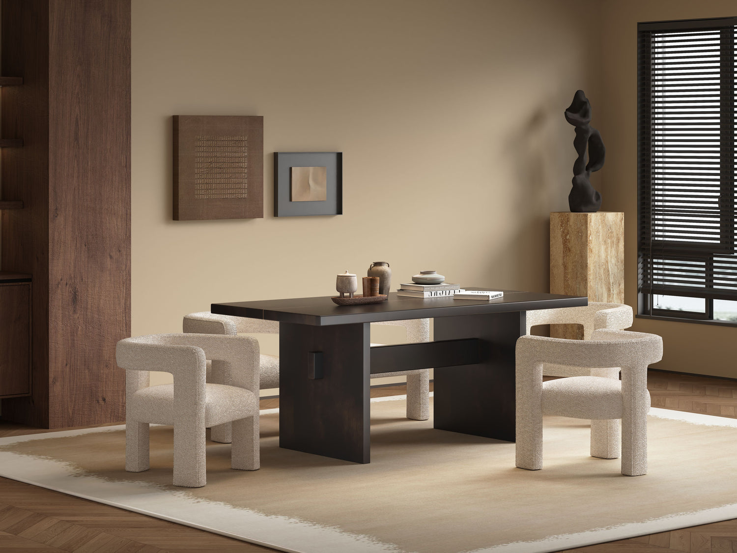 Jaramillo &amp; Lomas - 5 Pieces Dining Room Set - Beige / Espresso