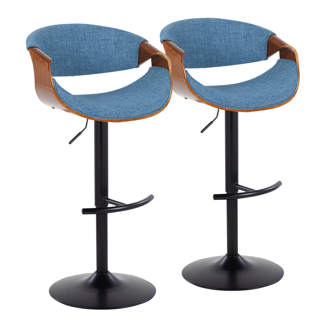 Curvo - Mid Century Modern Adjustable Barstool With Swivel &amp; Rounded T Footrest (Set of 2)
