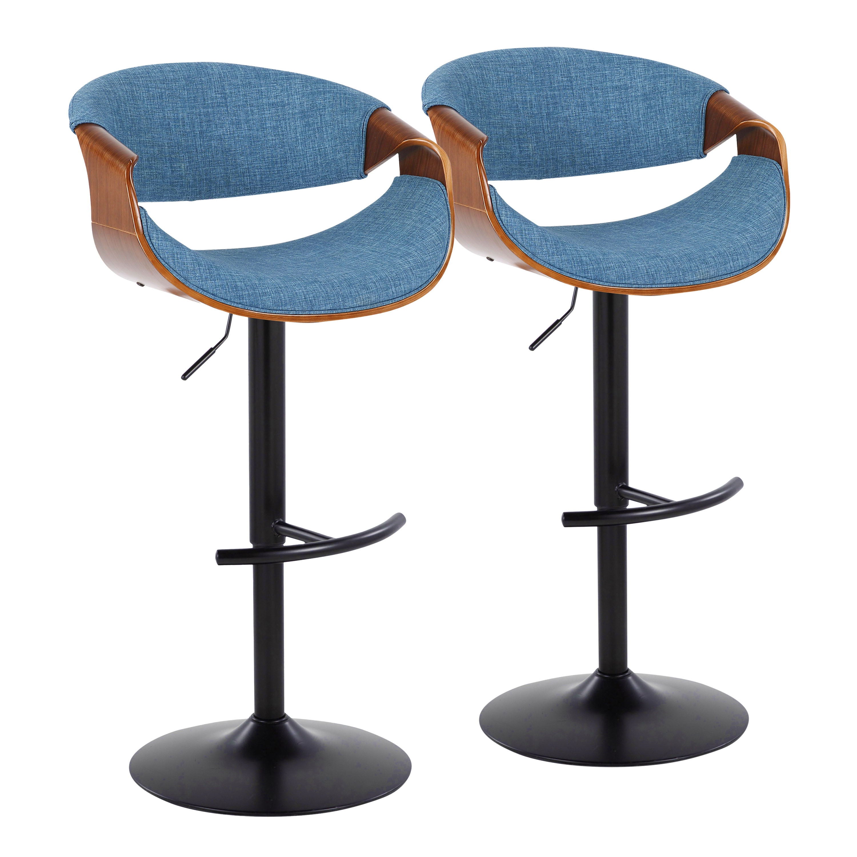 Curvo - Mid Century Modern Adjustable Barstool With Swivel &amp; Rounded T Footrest (Set of 2)