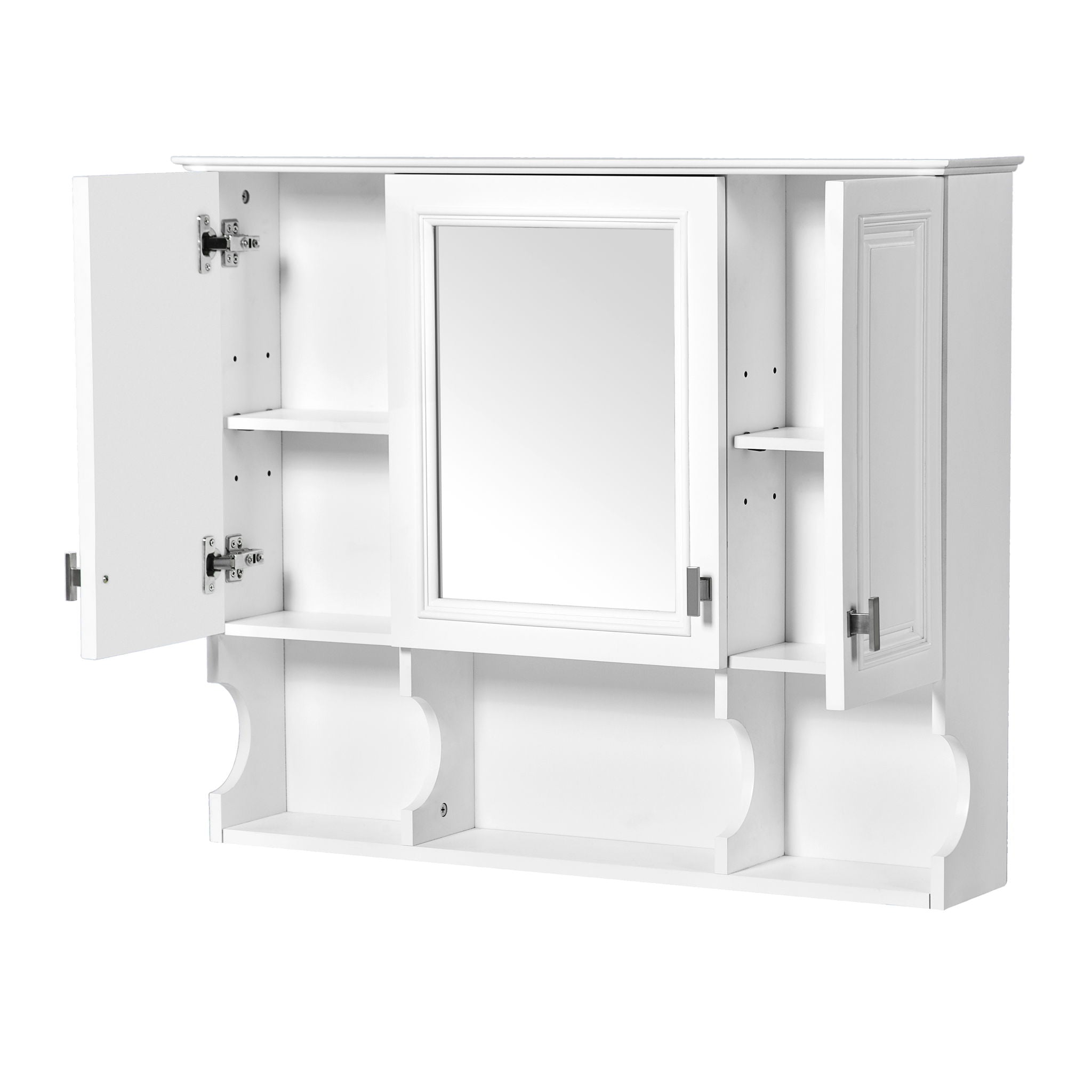 Wall Mounted Bathroom Medicine Wall Cabinet With Mirror &amp; Open Shelves
