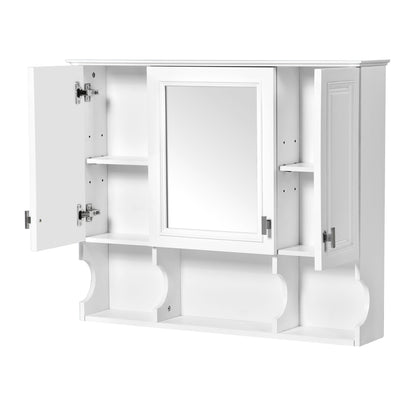 Wall Mounted Bathroom Medicine Wall Cabinet With Mirror &amp; Open Shelves