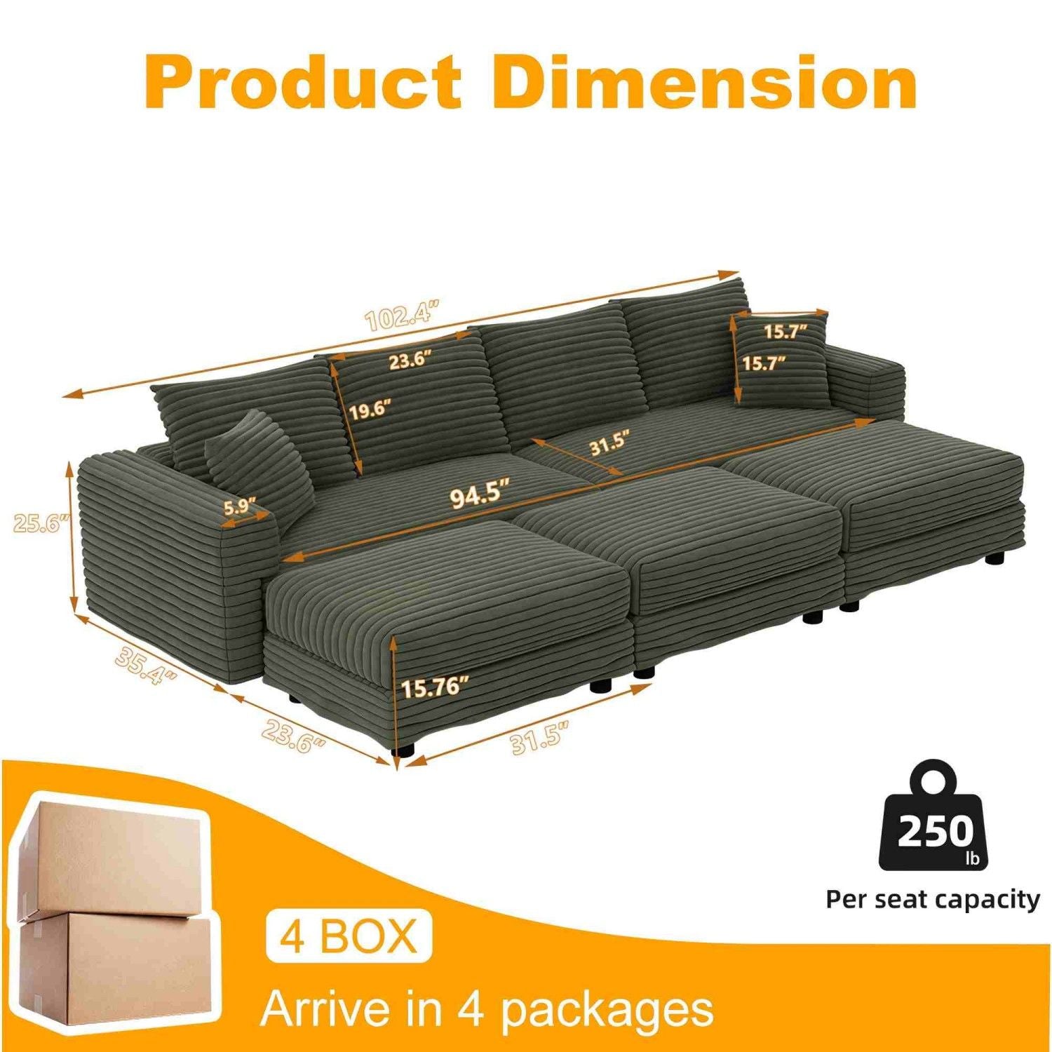 Modern Comfy Upholstered Sofa Cloud Couch &amp; Deep Seat Couches