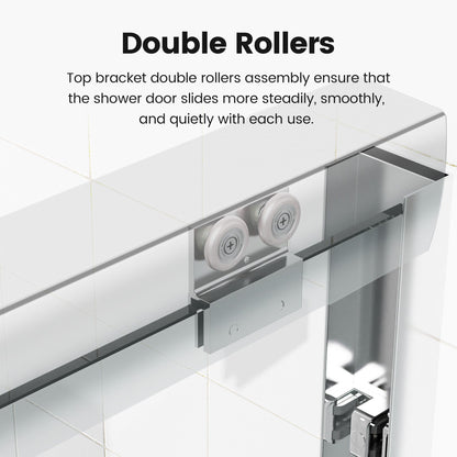 Semi-Frameless Double Sliding Shower Door, Bypass Shower Door, 1 / 4&quot; (6Mm) Thick SGCC Tempered Glass Door