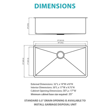 Gold Finish Undermount Stainless Steel Kitchen Sink 32&quot; X 19&quot; 16 Gauge Deep Single Bowl