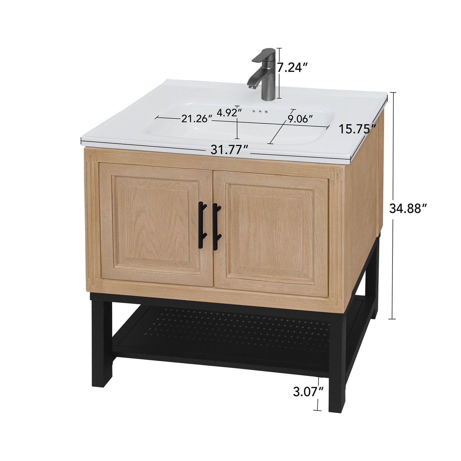 Modern Freestanding Bathroom Vanity With Ceramic Sink, Hot And Cold Faucet, Storage Cabinet &amp; Open Shelf