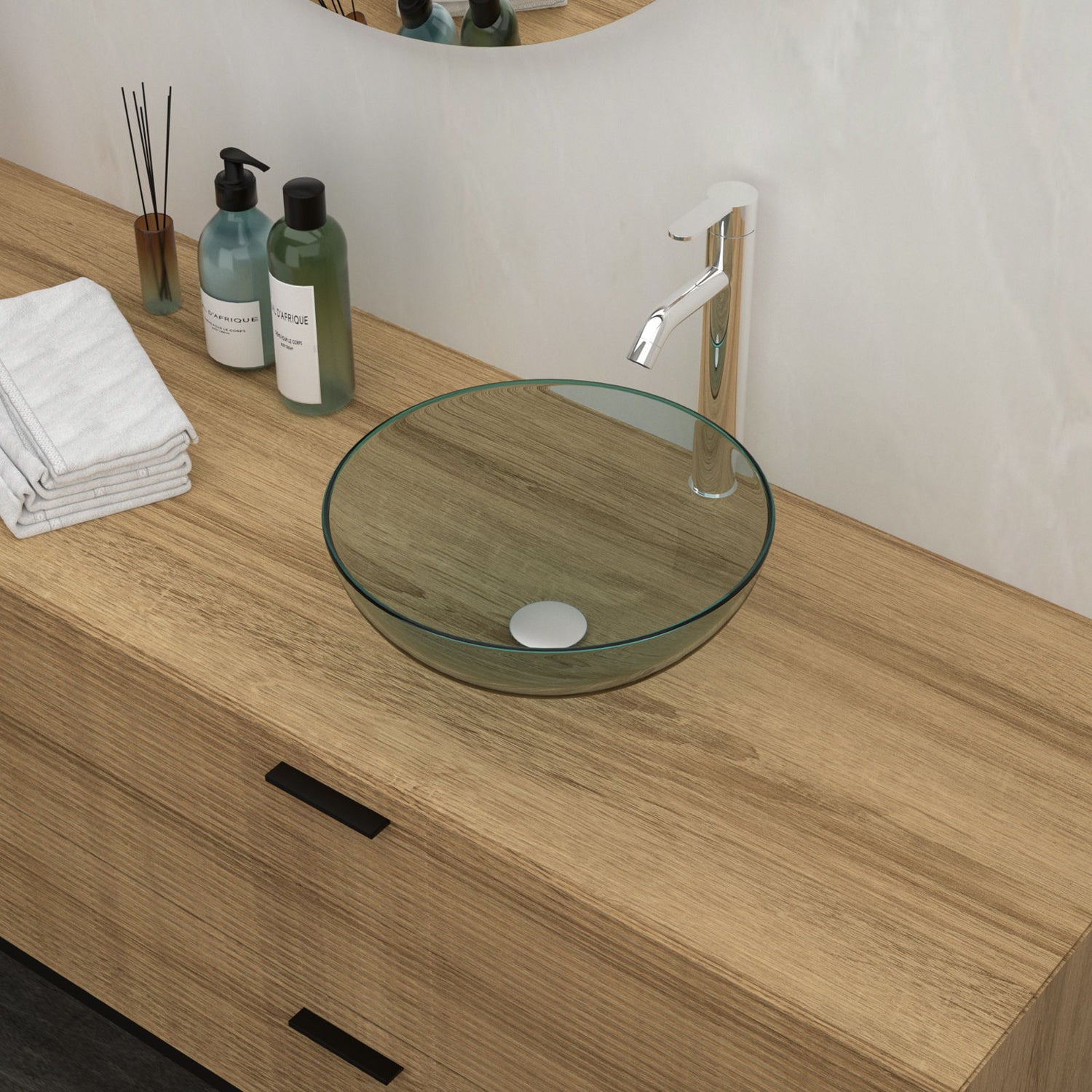 Artistic Tempered Glass Vessel Sink With Pop Up Drain