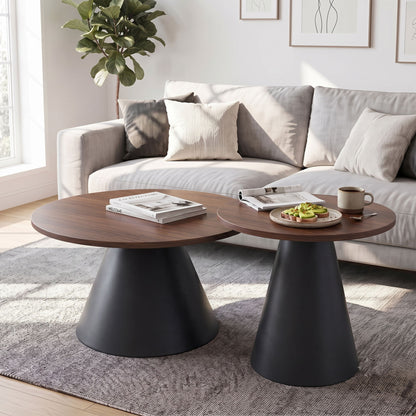 Nesting Coffee Table, Adjustable Foot Pads For Living Room (Set of 2) - Walnut / Black