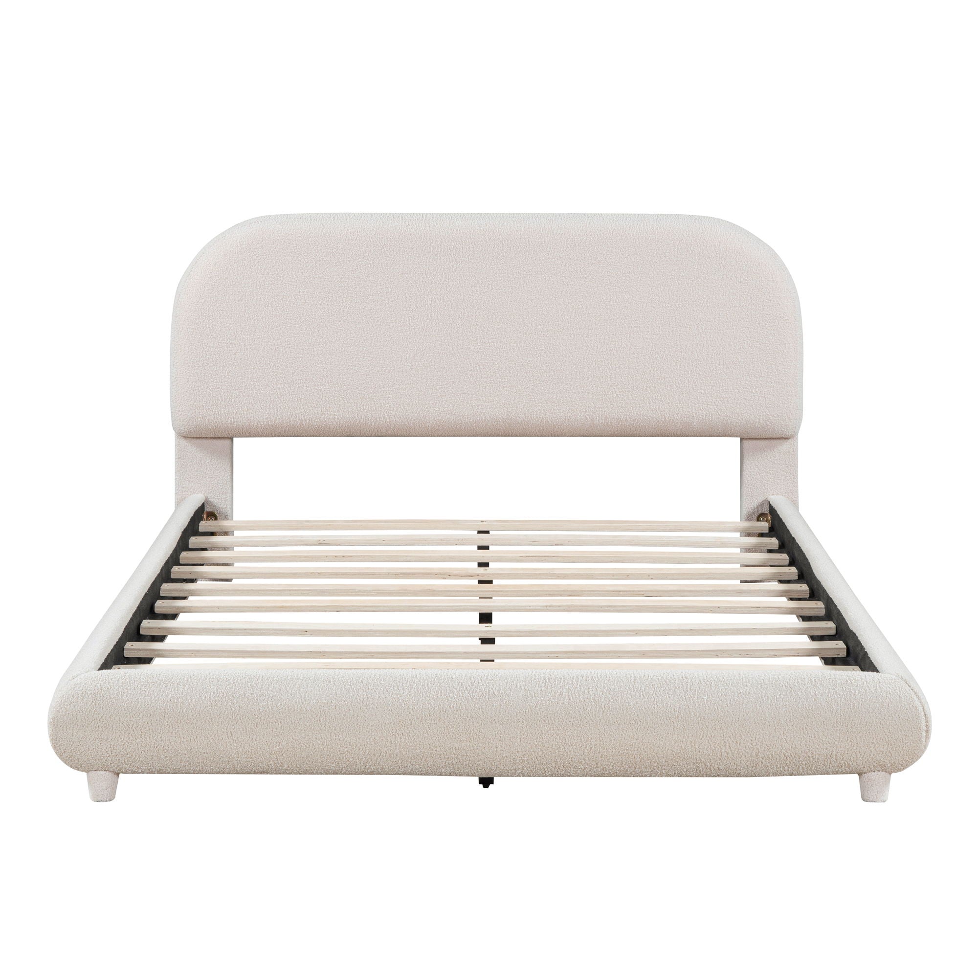 Upholstered Platform Bed With Thick Solid Frame And Stylish Curve-Shaped Design