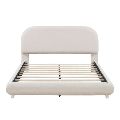 Upholstered Platform Bed With Thick Solid Frame And Stylish Curve-Shaped Design