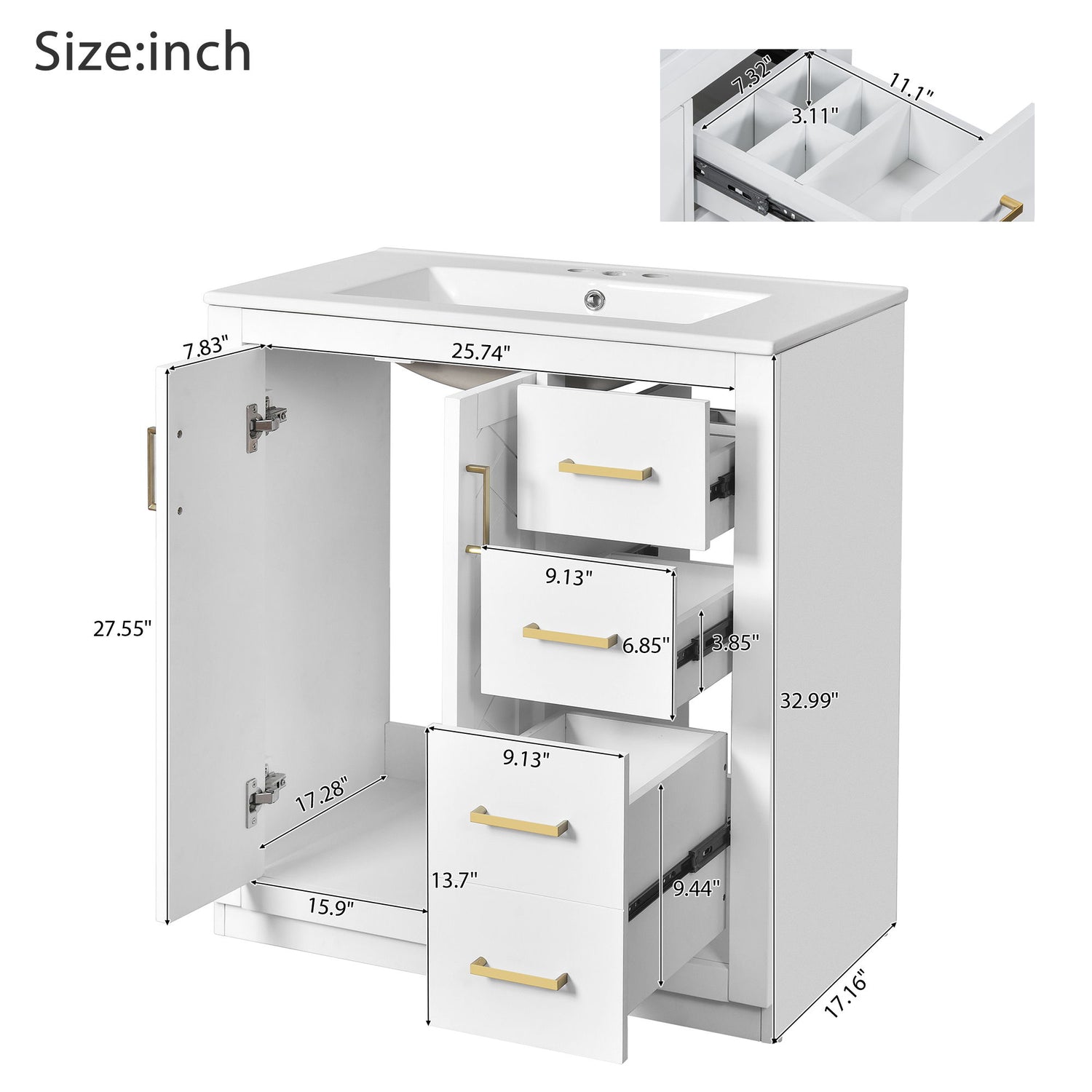 Bathroom Vanity With Sink, Storage Cabinet, Freestanding Set With 3 Drawers &amp; Soft Closing Doors